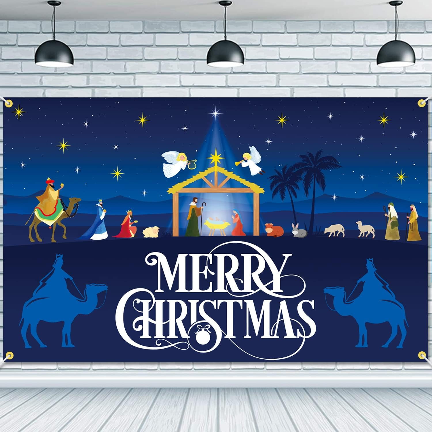 Merry Christmas Nativity Backdrop Banner 73 x 43 Inch Large Christmas