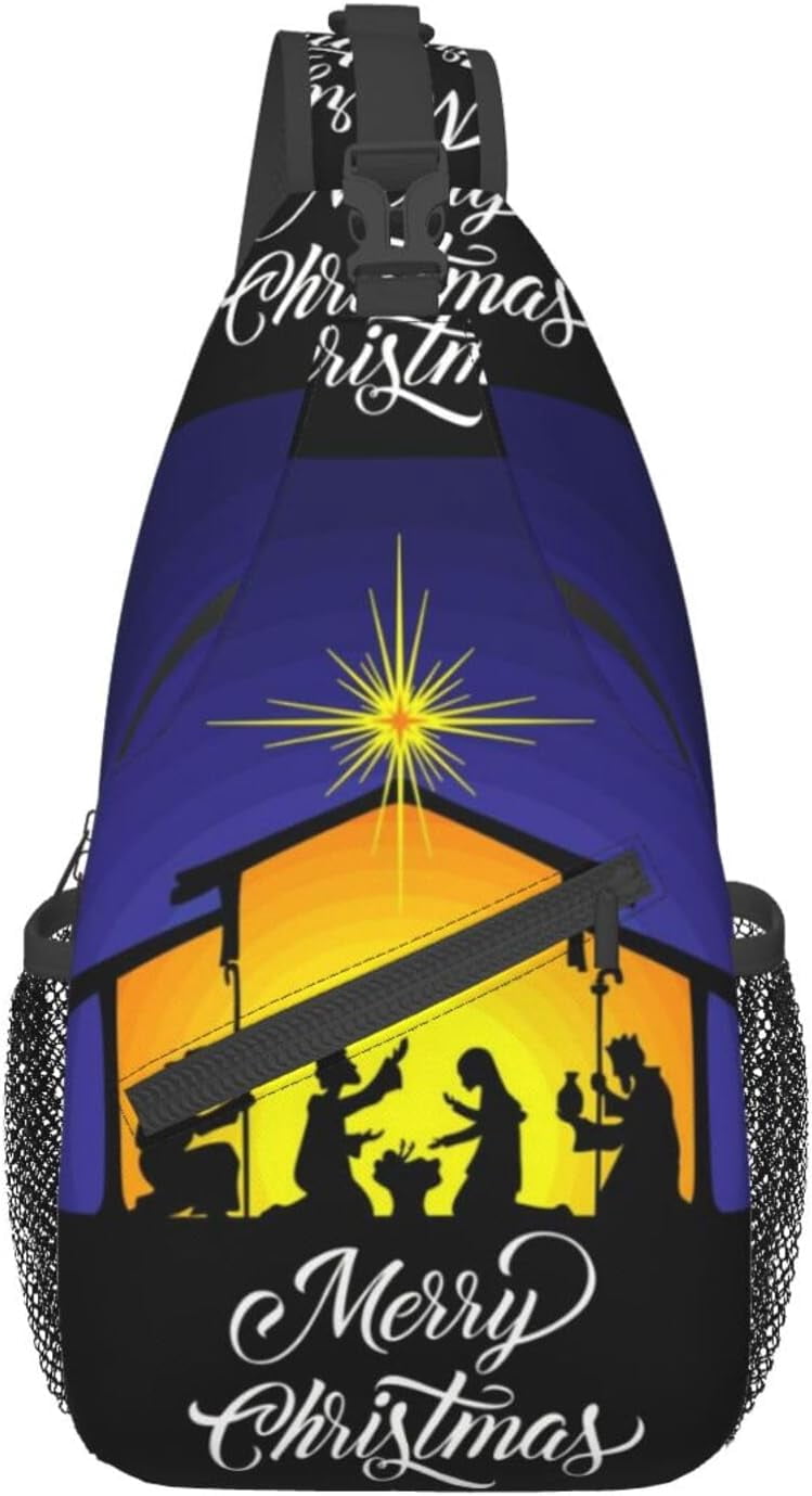 Merry Christmas Nativity Jesus Holy Night Sling Bag Crossbody Hiking Travel Chest Bags Backpack Shoulder Daypack for Women Men