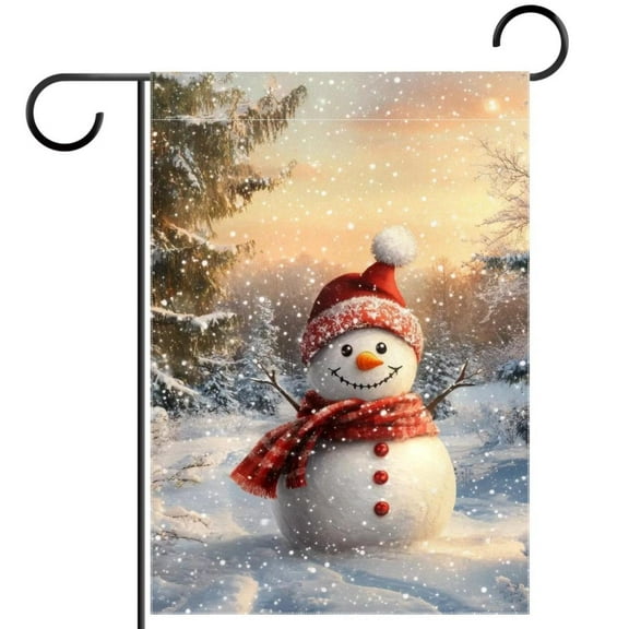 Merry Christmas Nature Snowy Scenery Snowman (2) Double Sided Garden Flag Decorative Weather Resistant Yard Flag, Large DIY Vertical Flag for Farmhouse Patio Lawn, 28x40 Inch