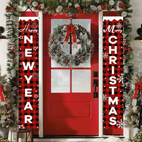 Merry Christmas New Year Decorations Banner 12"x71" Yard Front Porch Sign for Home Indoor Outdoor Xmas Door Wall Decor