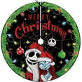 thumbnail image 1 of Merry Christmas Nightmare BEFore Xmas Tree Skirt 72 Inches Lace-up Jack and Sally Artificial Black Green Tree Skirt, Funny Holiday Party Indoor Decoration Home Decor, 1 of 7