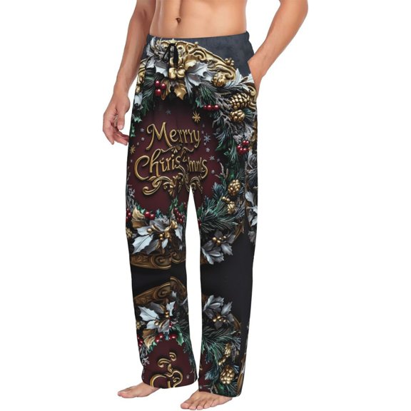 Merry Christmas No.163 Mens Pajama Pants Bottoms with Pockets - Comfy Mens Pj Pants, Soft Men Lounge Pants