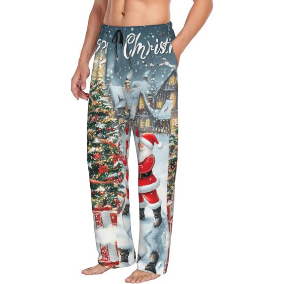 Merry Christmas No.190 Mens Pajama Pants Bottoms with Pockets - Comfy Mens Pj Pants, Soft Men Lounge Pants