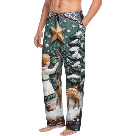 Merry Christmas No.323 Mens Pajama Pants Bottoms with Pockets - Comfy Mens Pj Pants, Soft Men Lounge Pants
