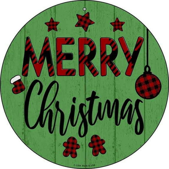 Merry Christmas Novelty Round Circular Metal Sign Home Garage Wall Decor Size: 8 x 8 inch
