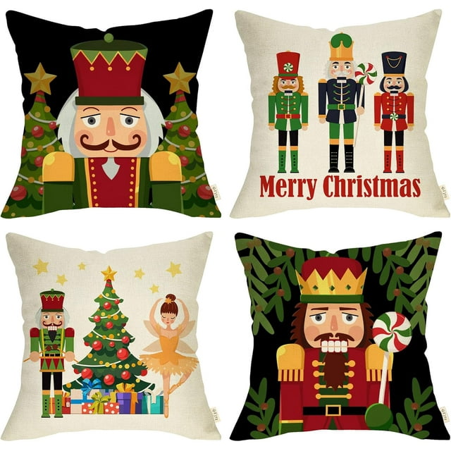 Merry Christmas Nutcracker Decorative Throw Pillow Cover 20 x 20 Set of