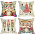 thumbnail image 1 of Merry Christmas Nutcracker Decorative Throw Pillow Covers 16x16 Set of 4, Pink Xmas Tree Cartoon Wooden Soldier Toy Cushion Case Decor, Bright Winter Holiday Home Decoration for Sofa Couch, 1 of 5