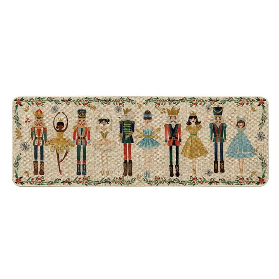 Merry Christmas Nutcracker Mat, 14.96 x 47.24 Inch Winter Xmas Tree Snowflakes Drying Mats, Non-Slip Anti-Fatigue Cushioned Mats, Washable for Indoor Outdoor