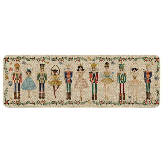 Merry Christmas Nutcracker Mat, 23.62 x 59.06 Inch Winter Xmas Tree Snowflakes Drying Mats, Non-Slip Anti-Fatigue Cushioned Mats, Washable for Indoor Outdoor