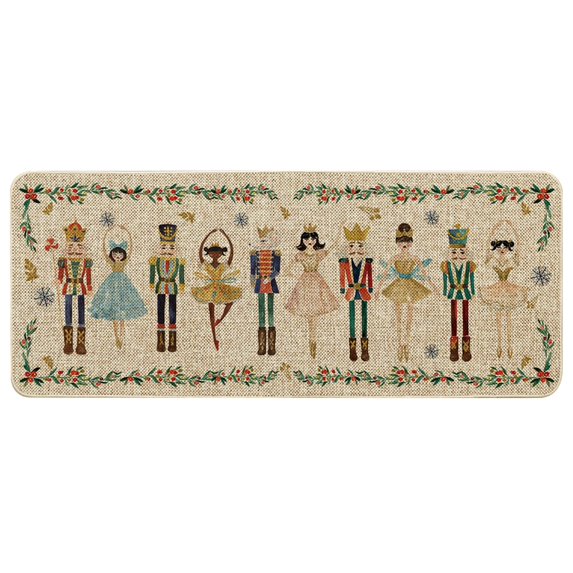 Merry Christmas Nutcracker Mat, 23.62 x 70.87 Inch Winter Xmas Tree Snowflakes Drying Mats, Non-Slip Anti-Fatigue Cushioned Mats, Washable for Indoor Outdoor