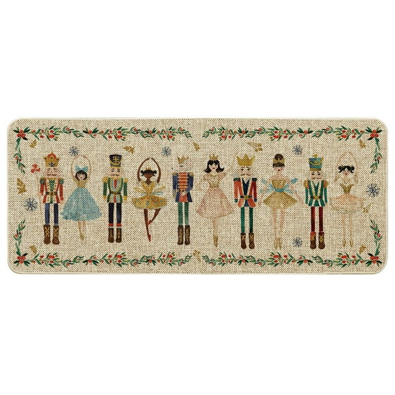 Merry Christmas Nutcracker Mat, 23.62 x 70.87 Inch Winter Xmas Tree Snowflakes Drying Mats, Non-Slip Anti-Fatigue Cushioned Mats, Washable for Indoor Outdoor