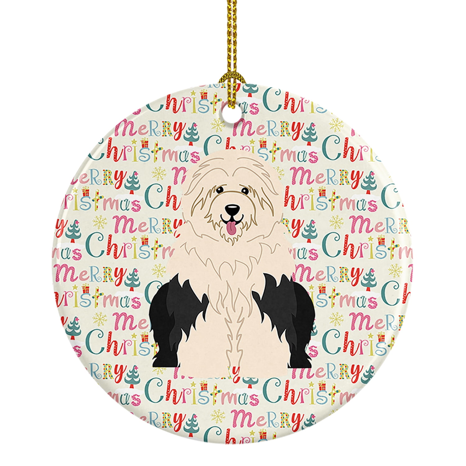 Merry Christmas Old English Sheepdog Ceramic Ornament 2.8 in x 2.8 in