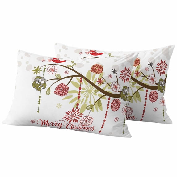 Merry Christmas Outdoor Waterproof Pillow Covers, Winter Xmas Snowflowers Branch Floral Birds Decorative Rectangle Throw Pillowcase Sofa Cushion Sham for Patio/Couch/Chair, 20"x12" 2 Pack