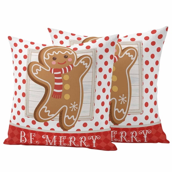 Merry Christmas Outdoor Waterproof Pillow Covers, Xmas Gingerbread Red Polka Dots Winter Decorative Square Throw Pillowcase Sofa Cushion Sham for Patio/Couch/Chair, 24"x24" 2 Pack