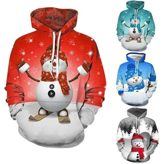 Merry Christmas Oversized Hoodies for Women Plus Size Long Sleeve Sweatshirts Drawstring Xmas Graphic Sweatshirt Loosen Snowman Pullover with Pocket