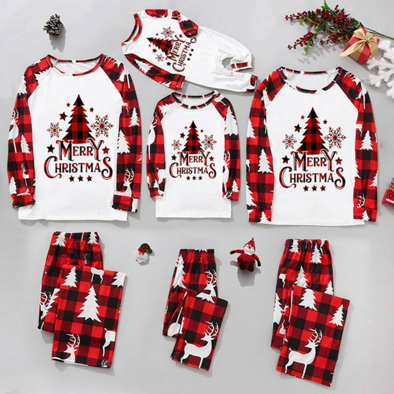 Merry Christmas Pajamas Family Matching Sets for Adults Kids Baby Holiday Home Xmas Sleepwear Set - Baby 3 Months