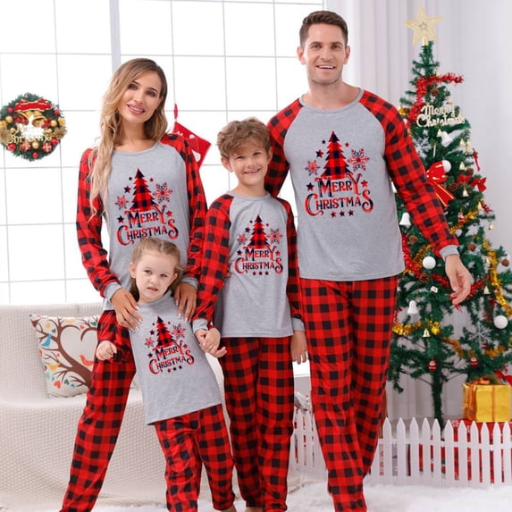 Merry Christmas Pajamas Sets for Family Matching Festival Long Sleeve Xmas Sleepwear PJ's Suits - Kids 6-7T
