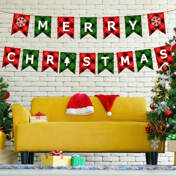 Merry Christmas Paper Banner - Colorful Letter Garland Pull-Down Bunting Party Banners, Fast DIY Photo Prop Indoor Outdoor Holiday Backdrop