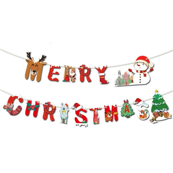 Merry Christmas Paper Banners Flags Hanging Garlands for Xmas Ornaments Holiday Home Party Decoration for Indoor Outdoor Use