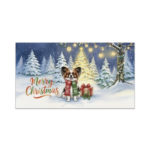 Merry Christmas Papillon Snowy Winter with Gifts Tree Decorations Doormat Pap Butterfly Dog Lover Indoor Outdoor Welcome Mat - 12020