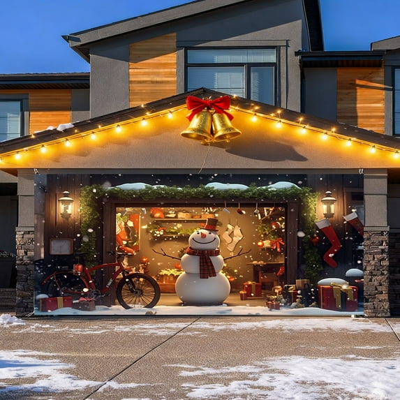Merry Christmas Party Background Decoration for Garage Door Photography - Festive Santa Design 7 x 16 Feet for Holiday Celebrations