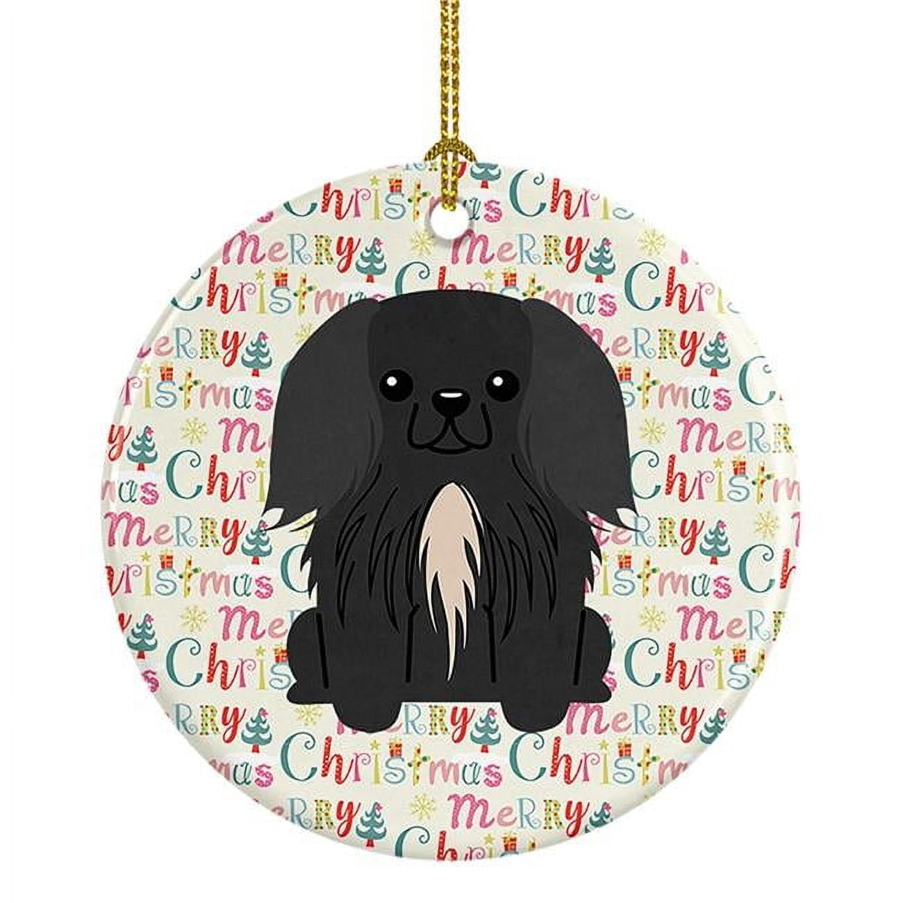 Merry Christmas Pekingese Black Ceramic Ornament 2.8 in x 2.8 in