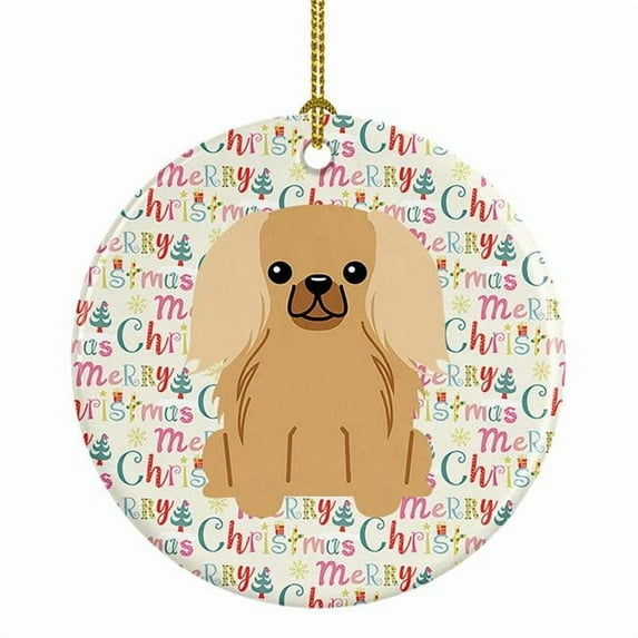 Merry Christmas Pekingese Fawn Sable Ceramic Ornament 2.8 in x 2.8 in