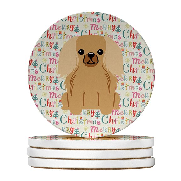 Merry Christmas Pekingese Fawn Sable Large Sandstone Coasters Pack of 4 4 in x 4 in