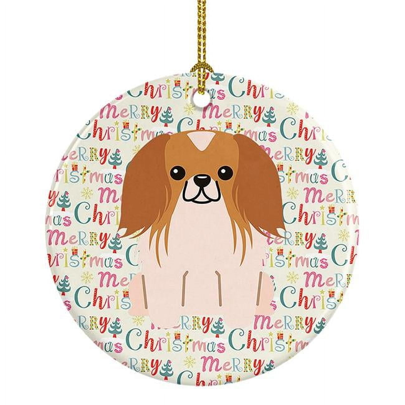 Merry Christmas Pekingese Red White Ceramic Ornament 2.8 in x 2.8 in