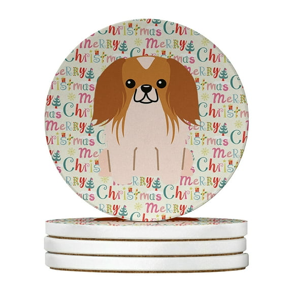 Merry Christmas Pekingese Red White Large Sandstone Coasters Pack of 4 4 in x 4 in
