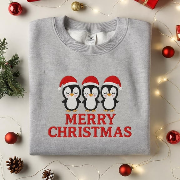 Merry Christmas Penguin Embroidered Sweatshirt, Cute Holiday Sweatshirt, Christmas Family Matching Shirt, Winter Toddler Outfit, Xmas Gift