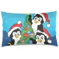 thumbnail image 1 of Merry Christmas Penguins Velvet Oblong Lumbar Plush Throw Pillow Cover/Shams Cushion Case 16x24in Decorative Invisible Zipper Design for Couch Sofa Pillowcase Only, 1 of 7