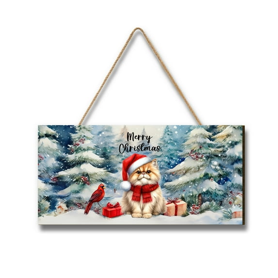 Merry Christmas Persian Enjoys Catmas Winter Xmas Holiday Landscape Wood Sign Cat Lover Kitten Owner Gifts Hanging Wall Home Decor - 02022