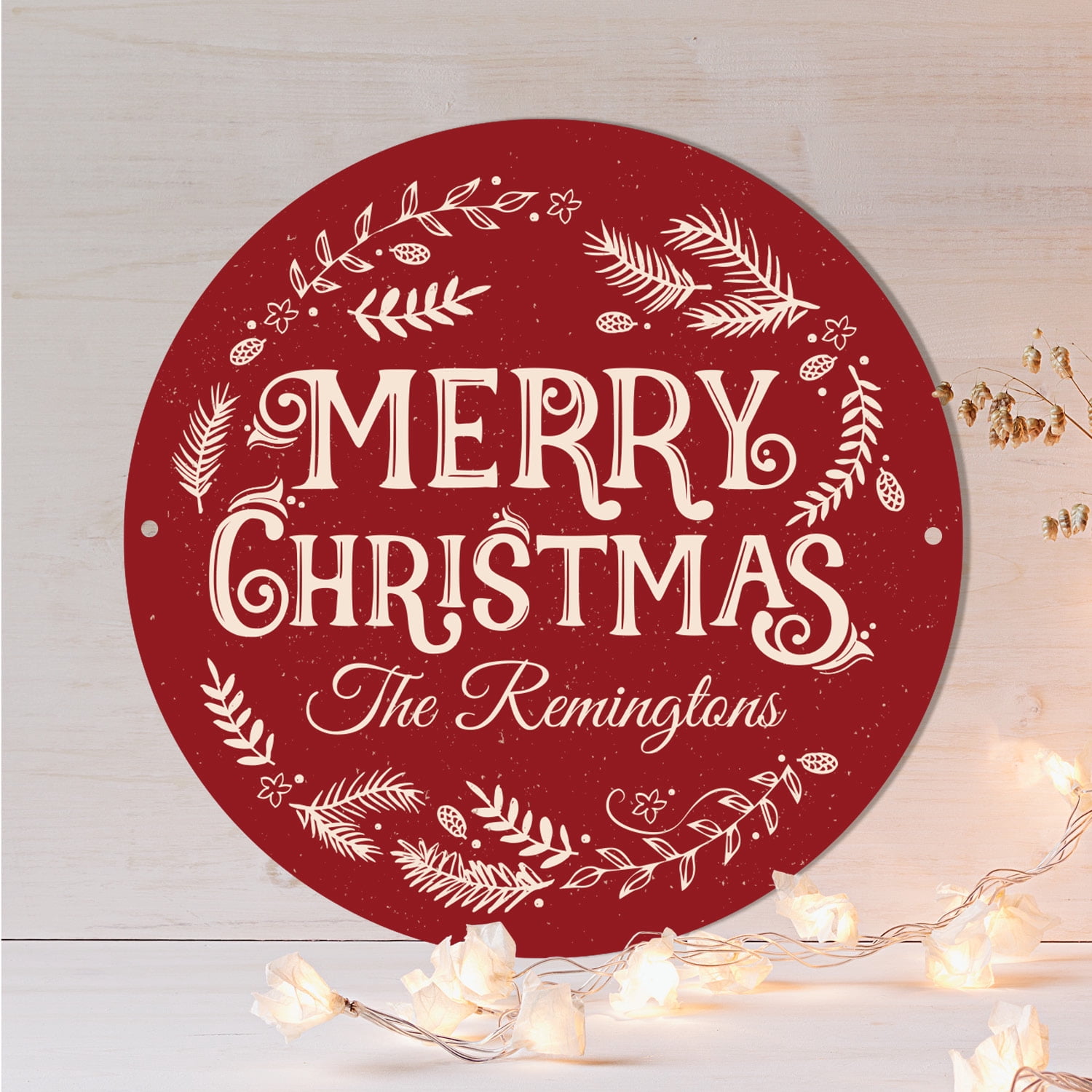 Merry Christmas Personalized Tin Sign - 11.75" Wall Decor