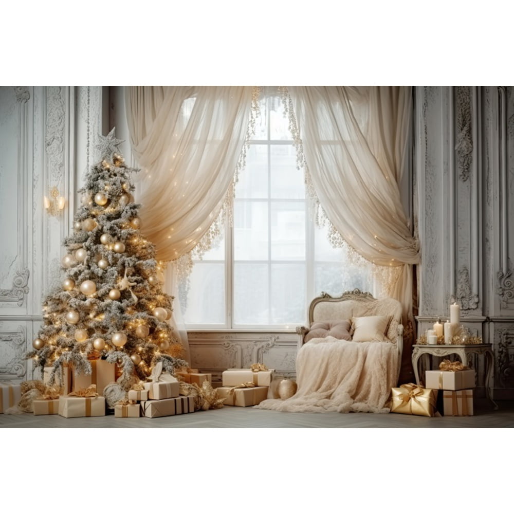 Merry Christmas Photography Backdrop Winter Xmas Tree Window Fireplace ...