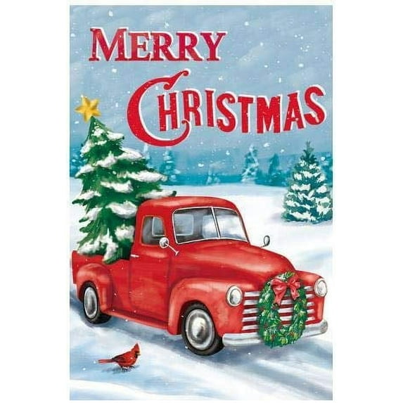 Merry Christmas Pickup Truck Garden Flag - 12" x 18", Double Sided Winter Garden Decor, Holiday Decor, Christmas Decor