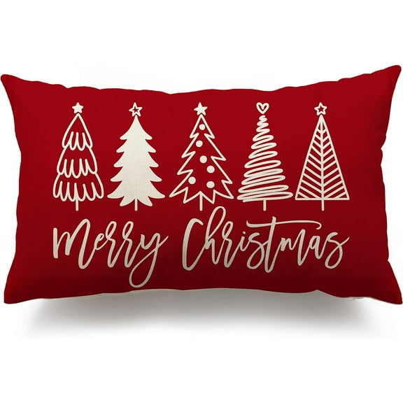 Merry Christmas Pillow Cover 12x20 Farmhouse Christmas Throw Lumbar Pillow Cover Decorations Christmas Tree Holiday Decor Case for Home Couch