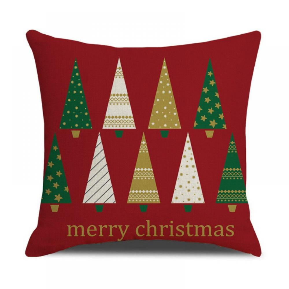 Merry Christmas Pillow Cover Cotton Linen Decorative Pillowcase Zipper