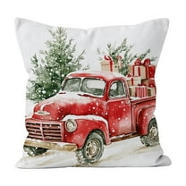 Merry Christmas Pillow Cover, Natural Burlap Christmas Sofa Living Room Holiday Decorate Cushion Case, Christmas Tree Pinecone Balls Truck Pillowcase New Year Family Decoration