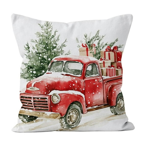 Merry Christmas Pillow Cover, Natural Burlap Christmas Sofa Living Room Holiday Decorate Cushion Case, Christmas Tree Pinecone Balls Truck Pillowcase New Year Family Decoration