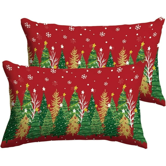 Merry Christmas Pillow Covers 12x20 Inch Set of 2, Xmas Trees Lumbar Cover,Seasonal Winter Decoration for Home Décor Throw Cushion Case for Sofa Bed Couch
