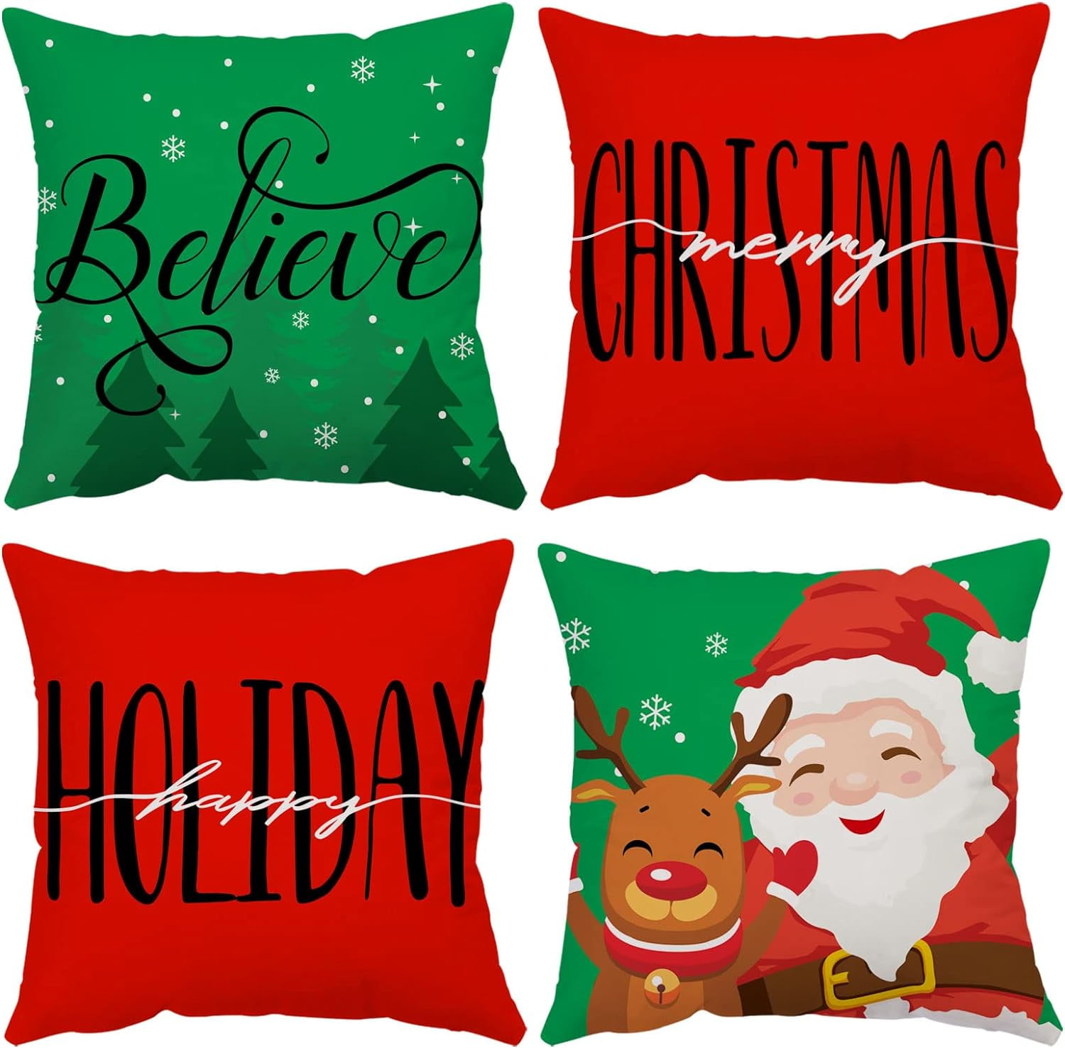 Merry Christmas Pillow Covers 16x16 Set of 4 Velvet Christmas Pillow