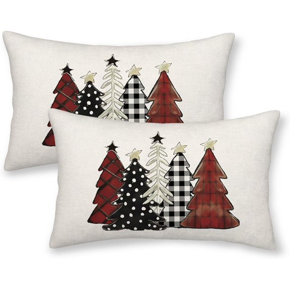 Merry Christmas Pillow Covers 18x18 Inch Pack of 2,Green Christmas Watercolor Holly Berry Throw Pillow Covers Winter Christmas Decor Linen Pillowcase Farmhouse Cushion Case for Sofa Couch Bed