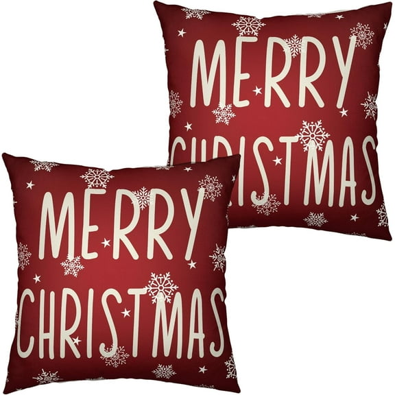 Merry Christmas Pillow Covers 18x18 Set of 2 Red Xmas Pillow Case Snowflake Decorative Throw Pillow Covers Cotton Linen Square Cushion Case for Living Room Couch Sofa