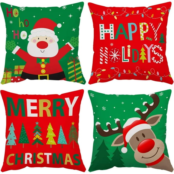 Merry Christmas Pillow Covers 20x20 Set of 4 Velvet Christmas Pillow Cases Red Green Xmas Holiday Throw Pillow Covers Soft Christmas Tree Cushion Covers for Outdoor Home Bed Sofa Couch(20 Inch)