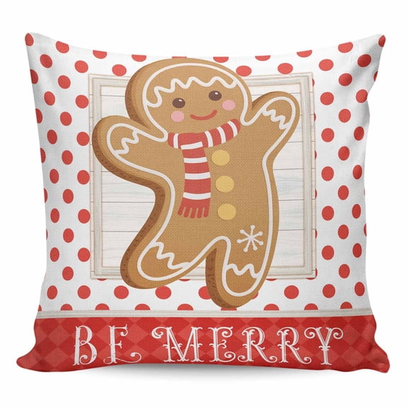 Merry Christmas Pillow Covers 24x24 Inch Decorative Throw Pillow Cover, Xmas Gingerbread Red Polka Dots Winter Sofa Pillowcases Accent Cushion Case Home Decor Bedroom Living Room