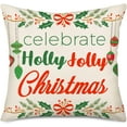 thumbnail image 1 of Merry Christmas Pillow Covers Celebrate Holly Jolly Christmas Green and Red Mistletoe Berries Jingle Bells Farmhouse Decorations Cushion Case Xmas Winter Snowflake 18x18 Inch Pillowcase, 1 of 6