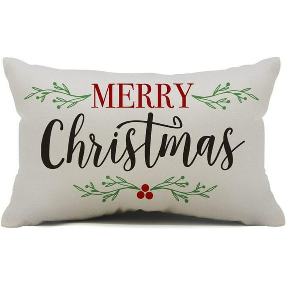 Merry Christmas Pillow Covers Holly Berries Lumbar Pillow Covers Outdoor Pillowcase 12x20 Inch for Home Decoration