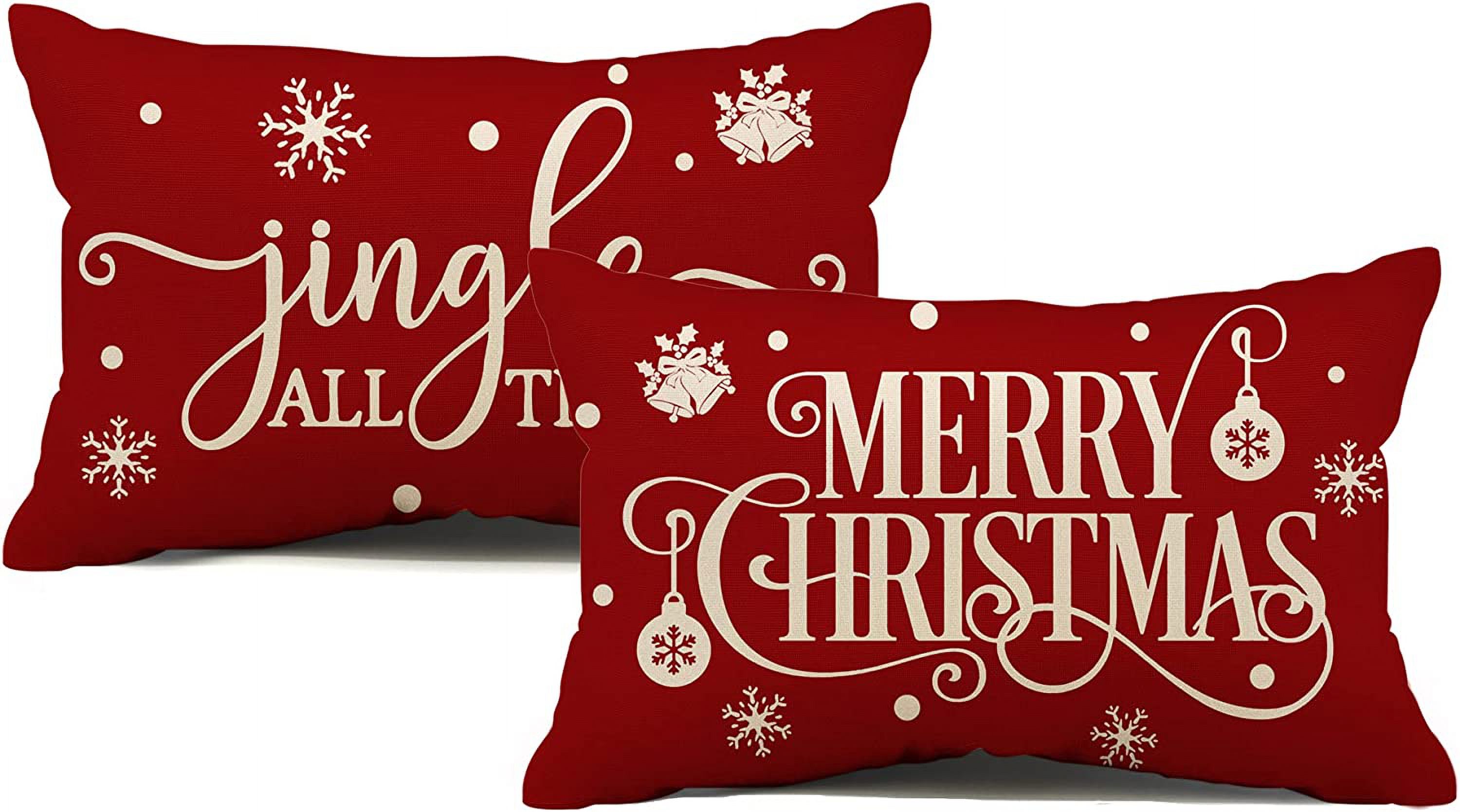 Merry Christmas Pillow Covers Set of 2 Cotton Linen Farmhouse Christmas