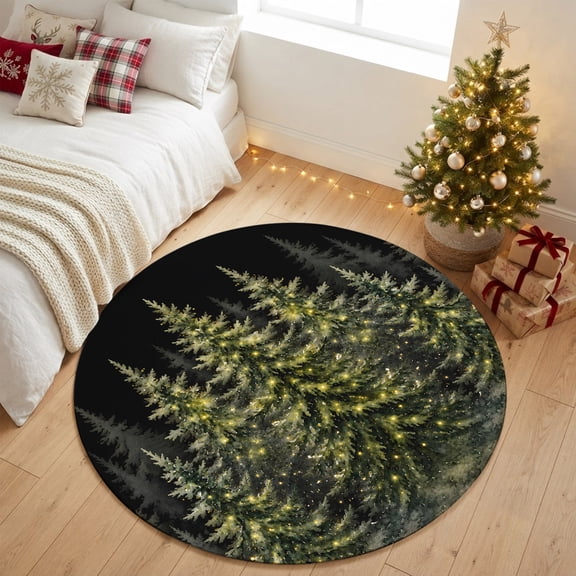 Washable Round Rugs 5ft Cabin Woodland Circle Rug Non-Slip Soft Non ...
